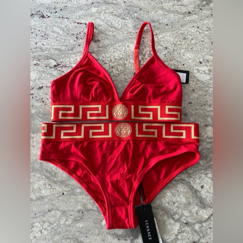 Red Versace greca boarder intimates set
